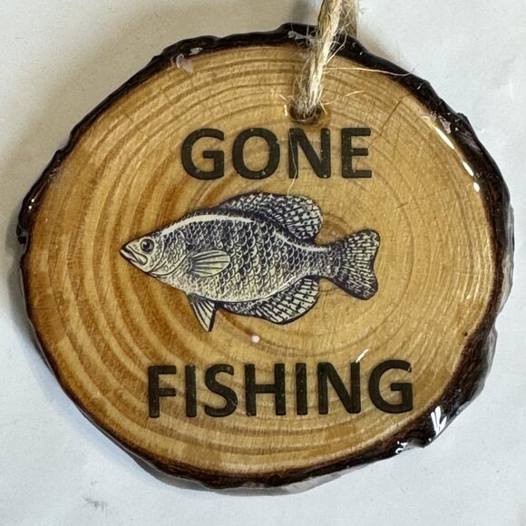 "Gone Fishing" 5 Rustic Wooden Pendant - HAND CRAFTED IN USA, NEW - Picture 9 of 15